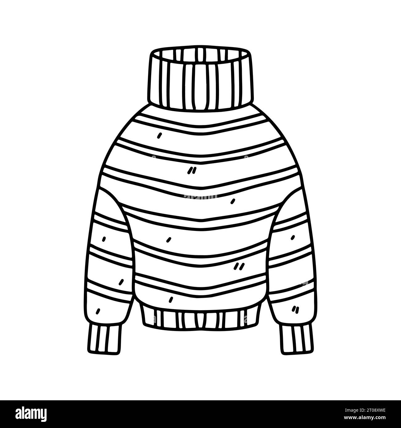 Pullover a righe. Stile doodle disegnato a mano. Illustrazione vettoriale isolata su bianco. Pagina da colorare. Illustrazione Vettoriale