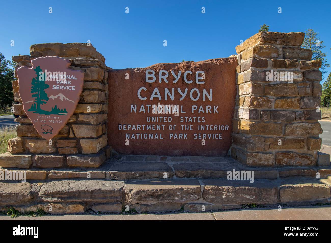 Il cartello d'ingresso per il Bryce Canyon National Park, Utah Foto Stock