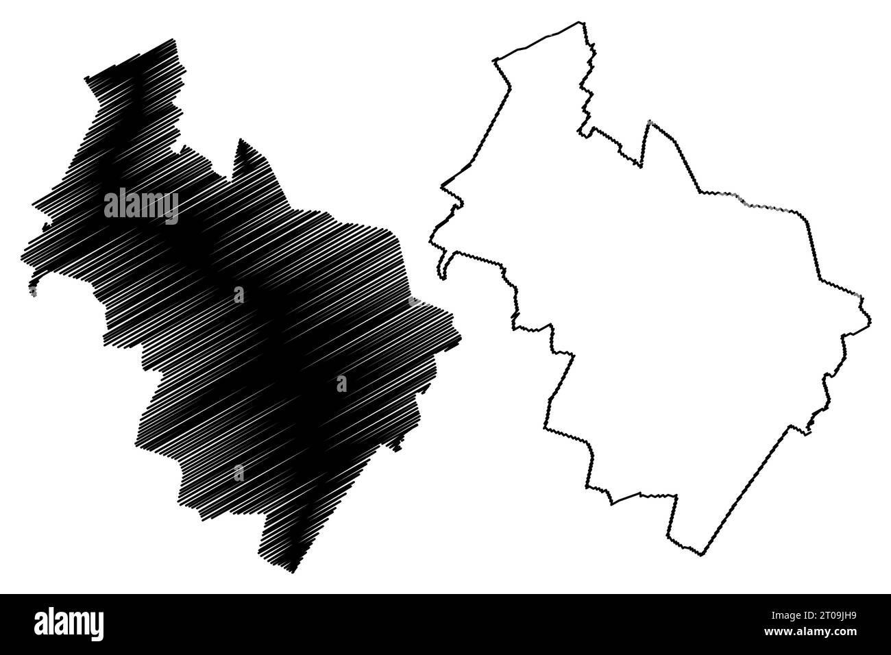 Illustrazione vettoriale della mappa del comune di Midden-Drenthe (Regno dei Paesi Bassi, Olanda, provincia di Drenthe), schizzo a forma di scribbling Midden Drenthe o Middenv Illustrazione Vettoriale