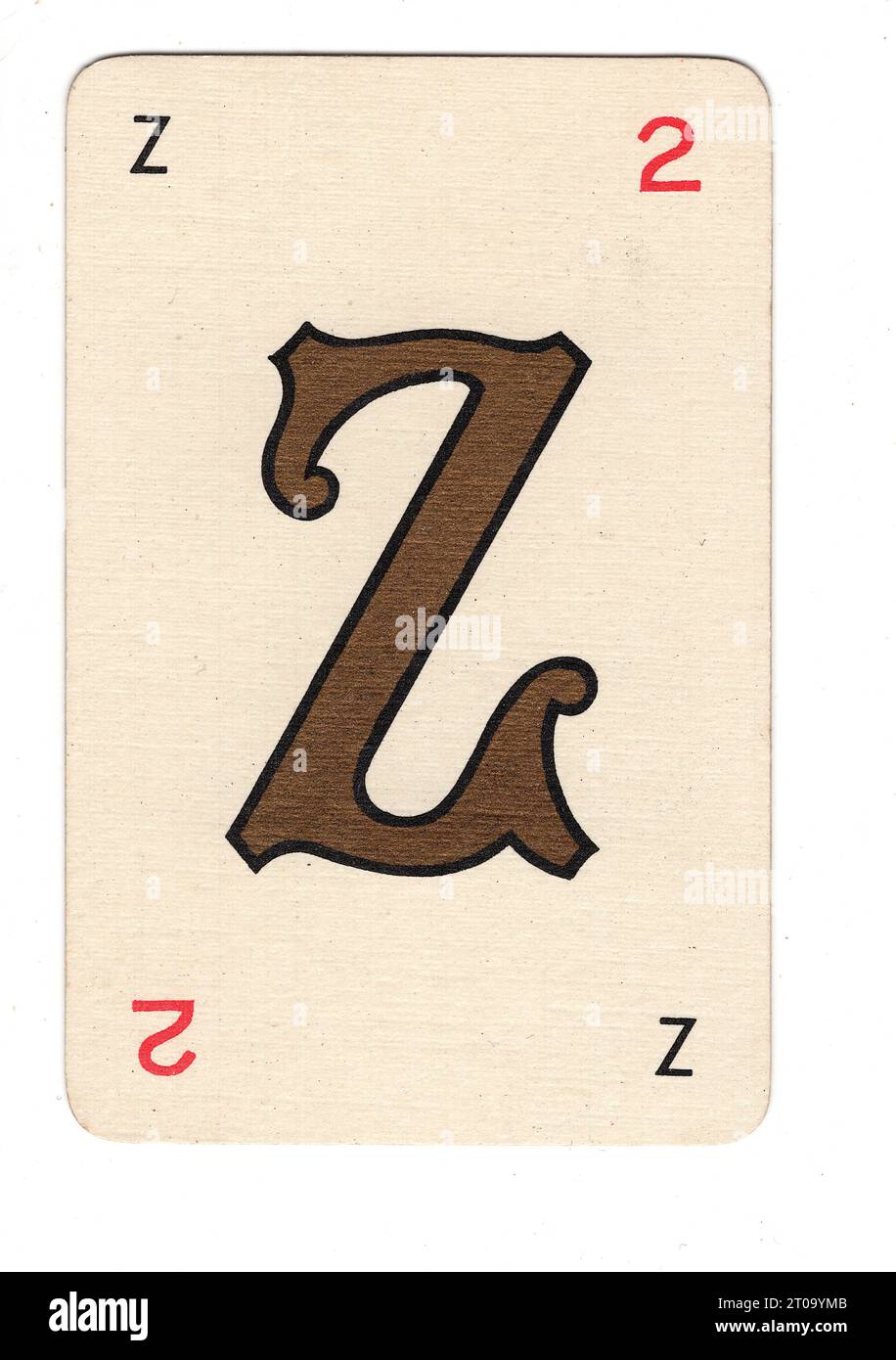 Una carta da gioco Lexicon vintage con la lettera Z su sfondo bianco. Foto Stock