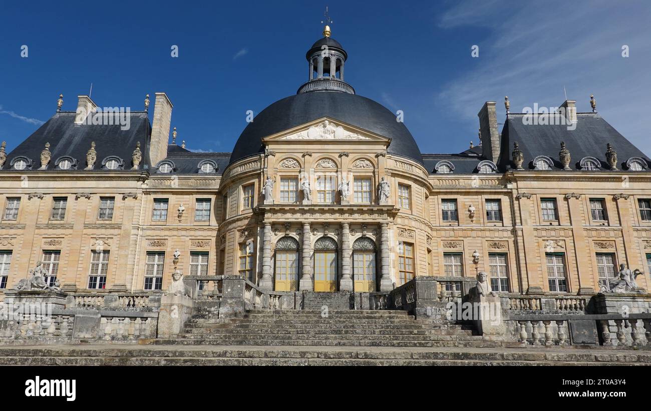 "French Châteaux", "Château de Vaux-le-Vicomte", " Baroque French château", "architect Louis le Vau", "landscape architect André le Nôtre" Foto Stock