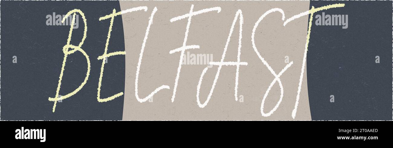 Grafica con scritta della città DI BELFAST in stile calligrafia Foto Stock