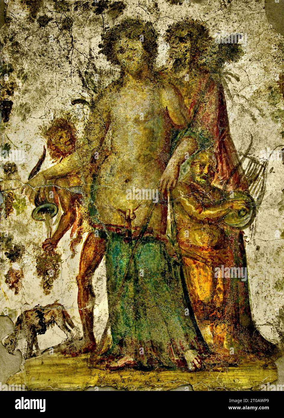 "Dioniso e Maenad, 62-79, la città romana di fresco Pompei si trova vicino a Napoli, nella regione Campania d'Italia. Pompei fu sepolta sotto 4-6 m di cenere vulcanica e pomice nell'eruzione del Vesuvio nel 79 d.C. Italia Foto Stock
