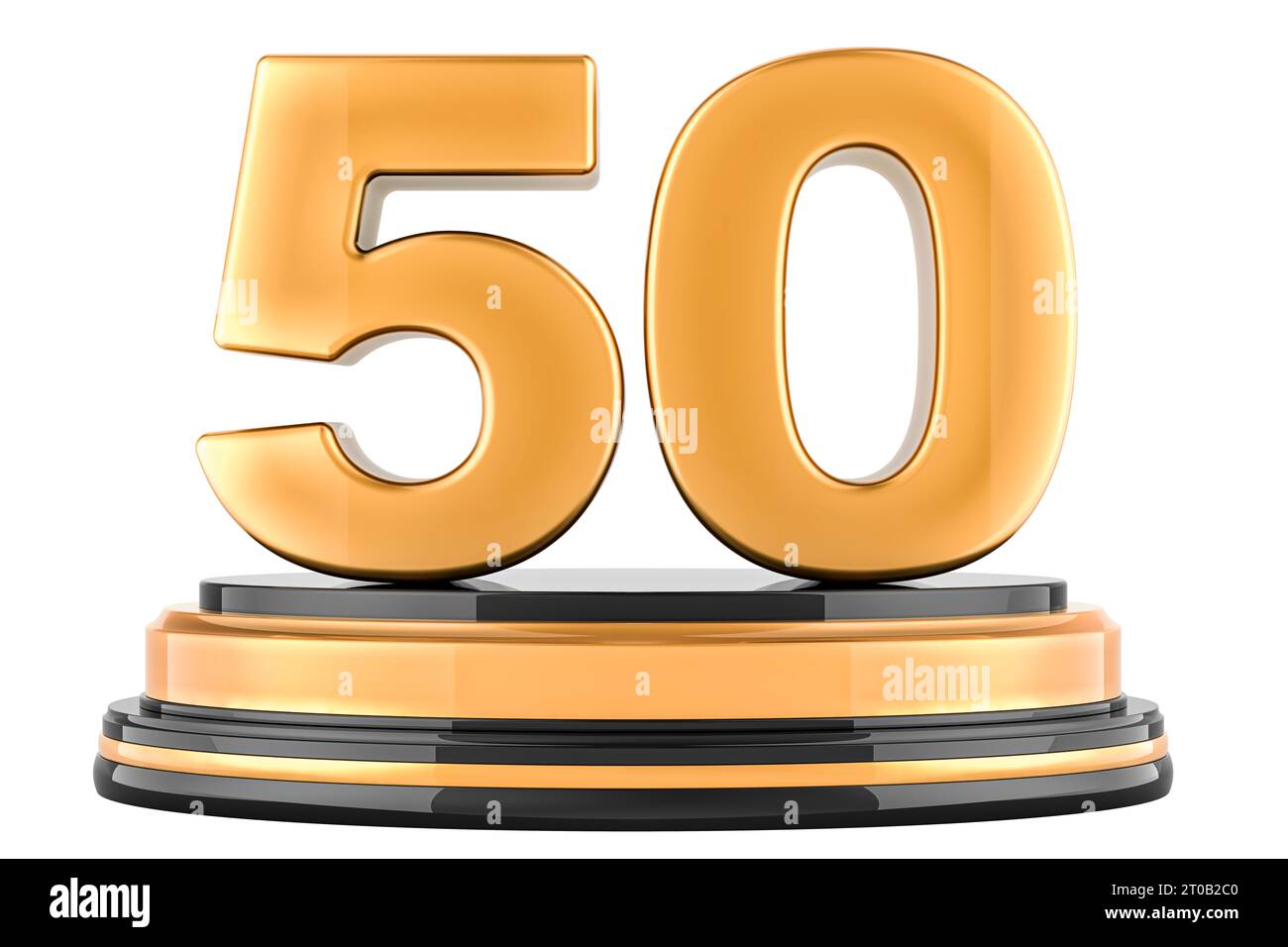 Premio per il podio d'oro 50, rendering 3D isolato su sfondo bianco Foto Stock