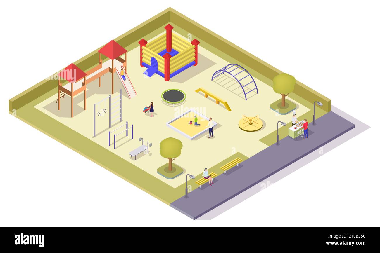Attrezzatura per giochi per bambini, figura isometrica a forma di vettore Illustrazione Vettoriale