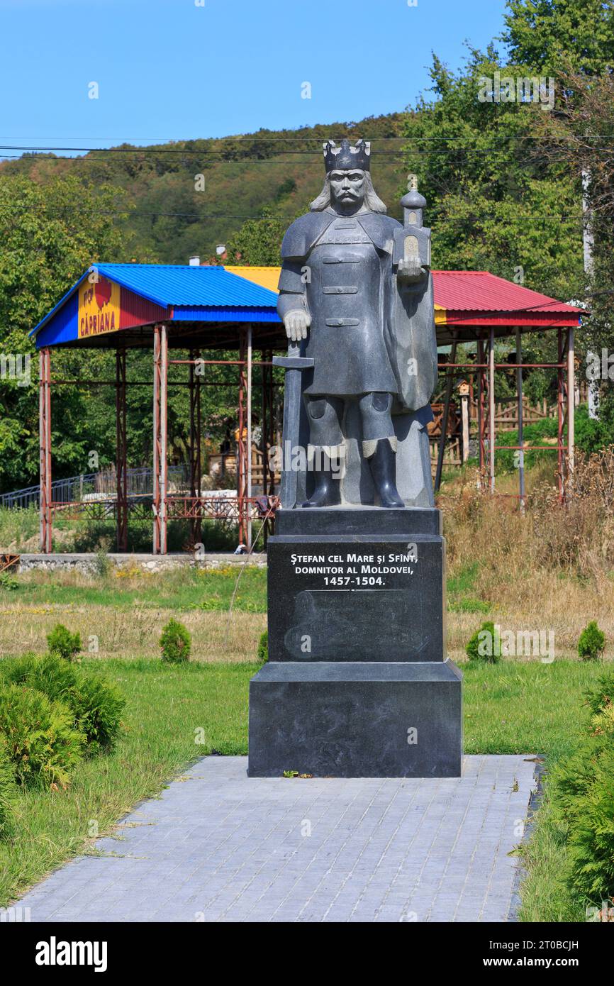 Monumento al principe di Moldavia Stefano il grande (morto il 2 luglio 1504) a Capriana, Moldavia Foto Stock