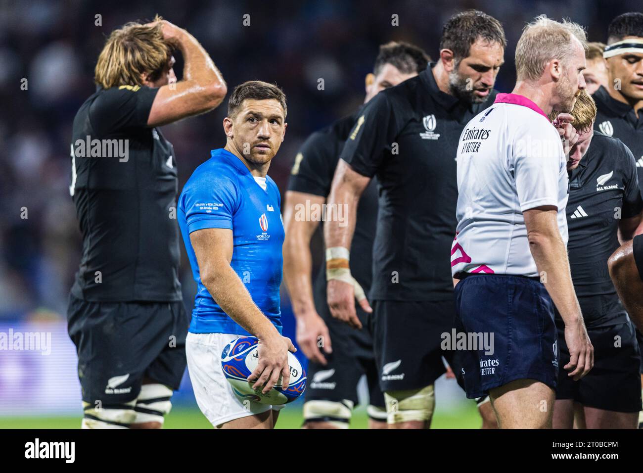 Lione, Francia. 5° ottobre 2023. Agustín Ormaechea dell'Uruguay durante il girone di Coppa del mondo di rugby Una partita tra nuova Zelanda e Uruguay allo stadio OL. Crediti: Mateo occhi (Sporteo) / Alamy Live News Foto Stock