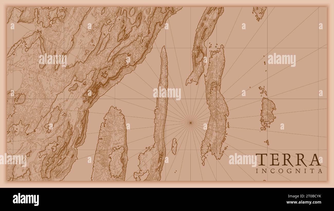 Antico astratto rilievo terra vecchia mappa. Generata mappa concettuale di elevazione vettoriale del paesaggio fantasy. Illustrazione Vettoriale