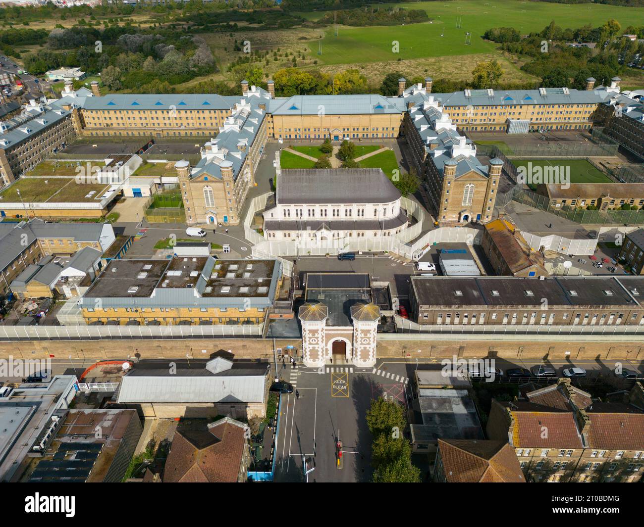 Cappella presso la prigione di Wormwood Scrubs a West London, un edificio classificato di II grado. Foto Stock