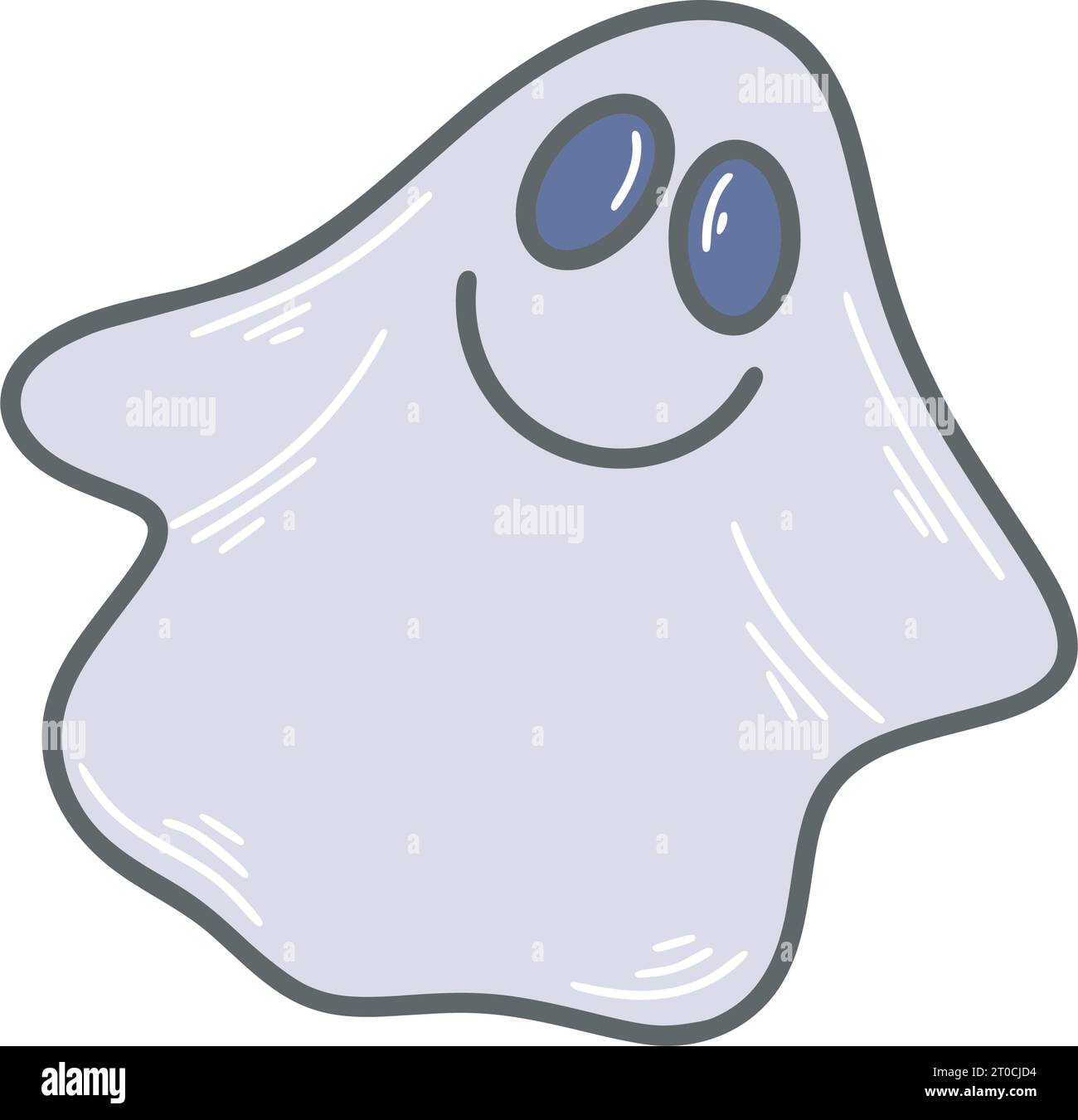 Simpatico fantasma sorridente semplice doodle. Clip art di halloween disegnata a mano. Fantasma divertente, illustrazione vettoriale isolata Illustrazione Vettoriale