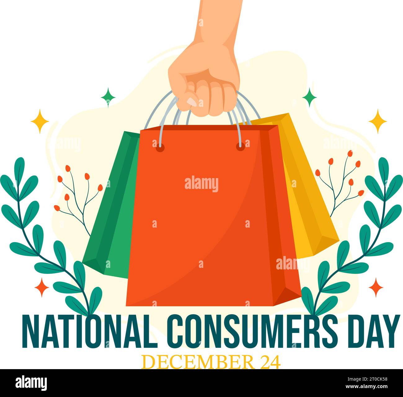 Illustrazione vettoriale della giornata nazionale del consumatore con carrello e sacchetto di carta per promozione, banner o poster con disegno di sfondo di cartone animato piatto Illustrazione Vettoriale