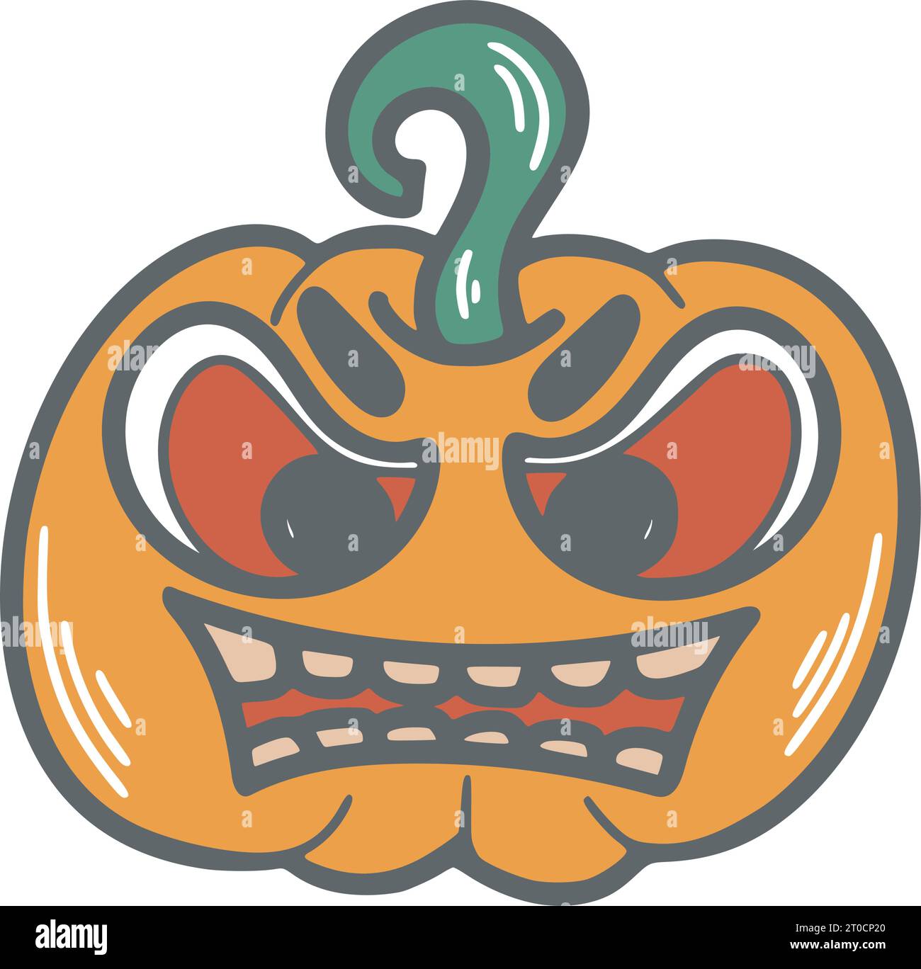 Illustrazione spettrale di puzzoletto di zucca di halloween. Verdure autunnali con clip per il viso intagliato art. Personaggio della zucca spaventoso, illustrazione vettoriale isolata Illustrazione Vettoriale