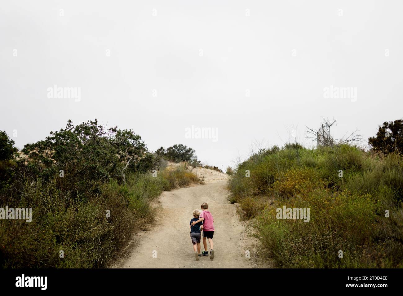 I fratelli camminano insieme Arm a Arm Up Hill a San Diego Foto Stock