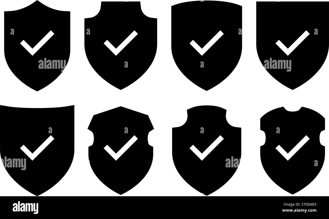 Scudo con simbolo di spunta silhouette Illustrazione Vettoriale