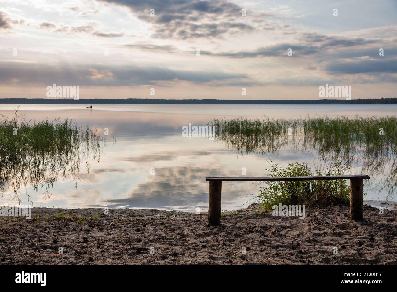 Vista panoramica sul Lago bianco all'alba nella regione di Rivne, Ucraina. Foto Stock