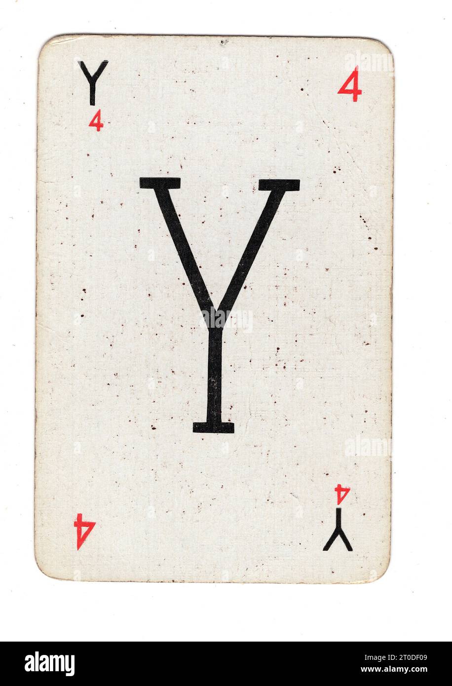 Una carta da gioco Lexicon vintage con la lettera Y su sfondo bianco. Foto Stock