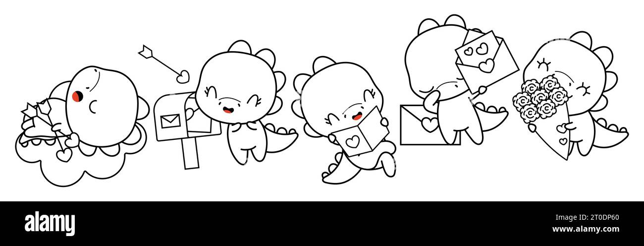 Collezione di Vector Dino Outline Art Serie di illustrazioni della pagina di colorazione dei dinosauri isolati. Illustrazione Vettoriale