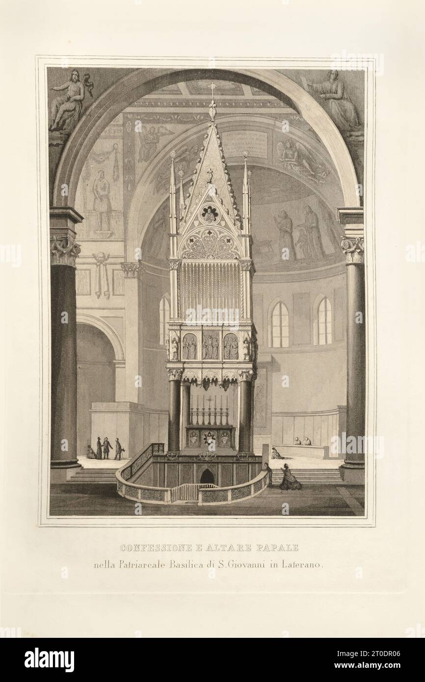 P. Cacchiatelli - G. Gleter, la Scienza e le Arti sotto il pontificato di Pio IX, pubblicato a Roma nel 1860 dalla Tipografia delle Belle Arti, via poli, 91. All'interno sono presenti incisioni raffiguranti le opere pubbliche realizzate durante il Pontificato di Pio IX Foto Stock