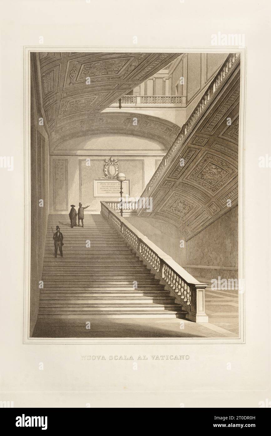 P. Cacchiatelli - G. Gleter, la Scienza e le Arti sotto il pontificato di Pio IX, pubblicato a Roma nel 1860 dalla Tipografia delle Belle Arti, via poli, 91. All'interno sono presenti incisioni raffiguranti le opere pubbliche realizzate durante il Pontificato di Pio IX Foto Stock