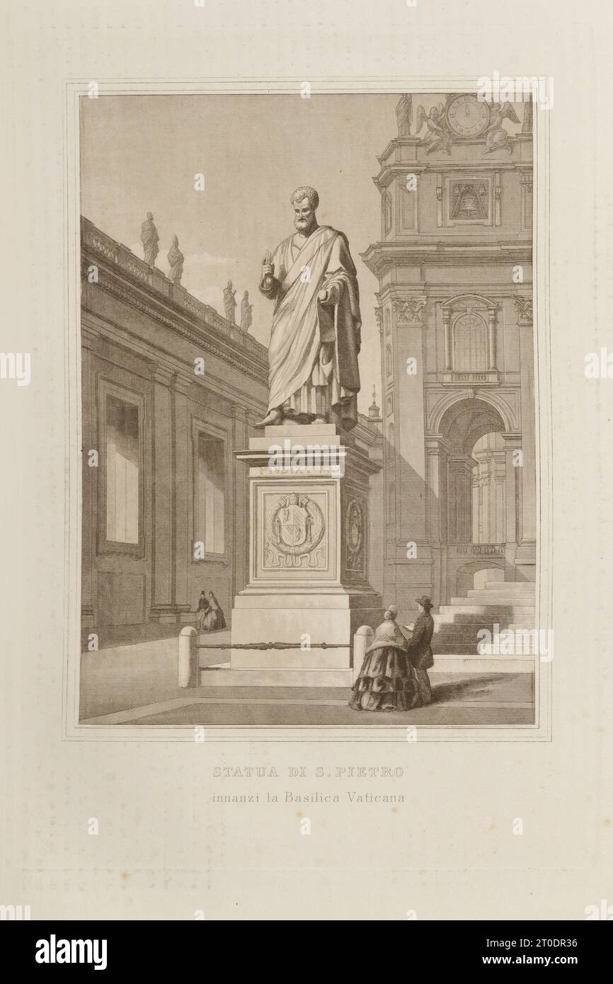 P. Cacchiatelli - G. Gleter, la Scienza e le Arti sotto il pontificato di Pio IX, pubblicato a Roma nel 1860 dalla Tipografia delle Belle Arti, via poli, 91. All'interno sono presenti incisioni raffiguranti le opere pubbliche realizzate durante il Pontificato di Pio IX Foto Stock