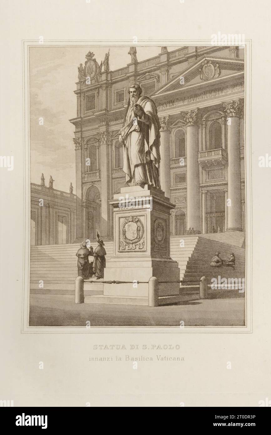 P. Cacchiatelli - G. Gleter, la Scienza e le Arti sotto il pontificato di Pio IX, pubblicato a Roma nel 1860 dalla Tipografia delle Belle Arti, via poli, 91. All'interno sono presenti incisioni raffiguranti le opere pubbliche realizzate durante il Pontificato di Pio IX Foto Stock