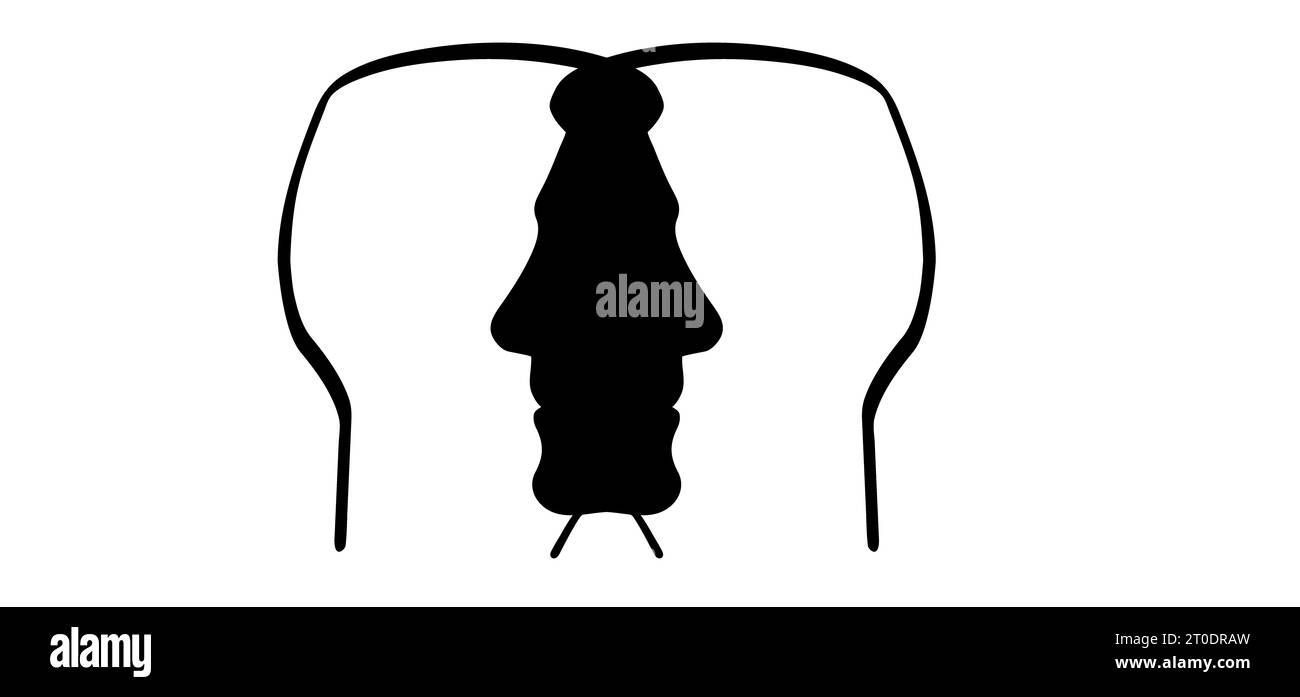 Motivo linea profilo faccia cartoni animati, due teste sagoma owerlap. Relazioni, comunicazione interpersonale, terapia astratta. La gente affronta ico Foto Stock