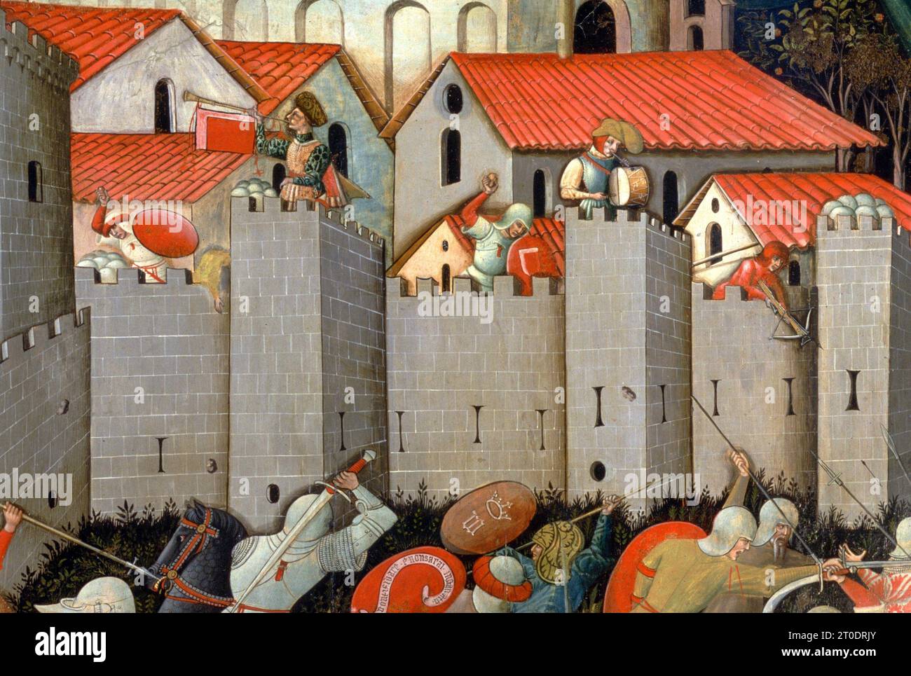 San Ginesio (Italia, Marche, provincia di Macerata), Galleria d'Arte Municipale gentili. Nicola da Siena, S. Andrea e la battaglia tra Ginesini e Fermani, intorno al 1463 Foto Stock