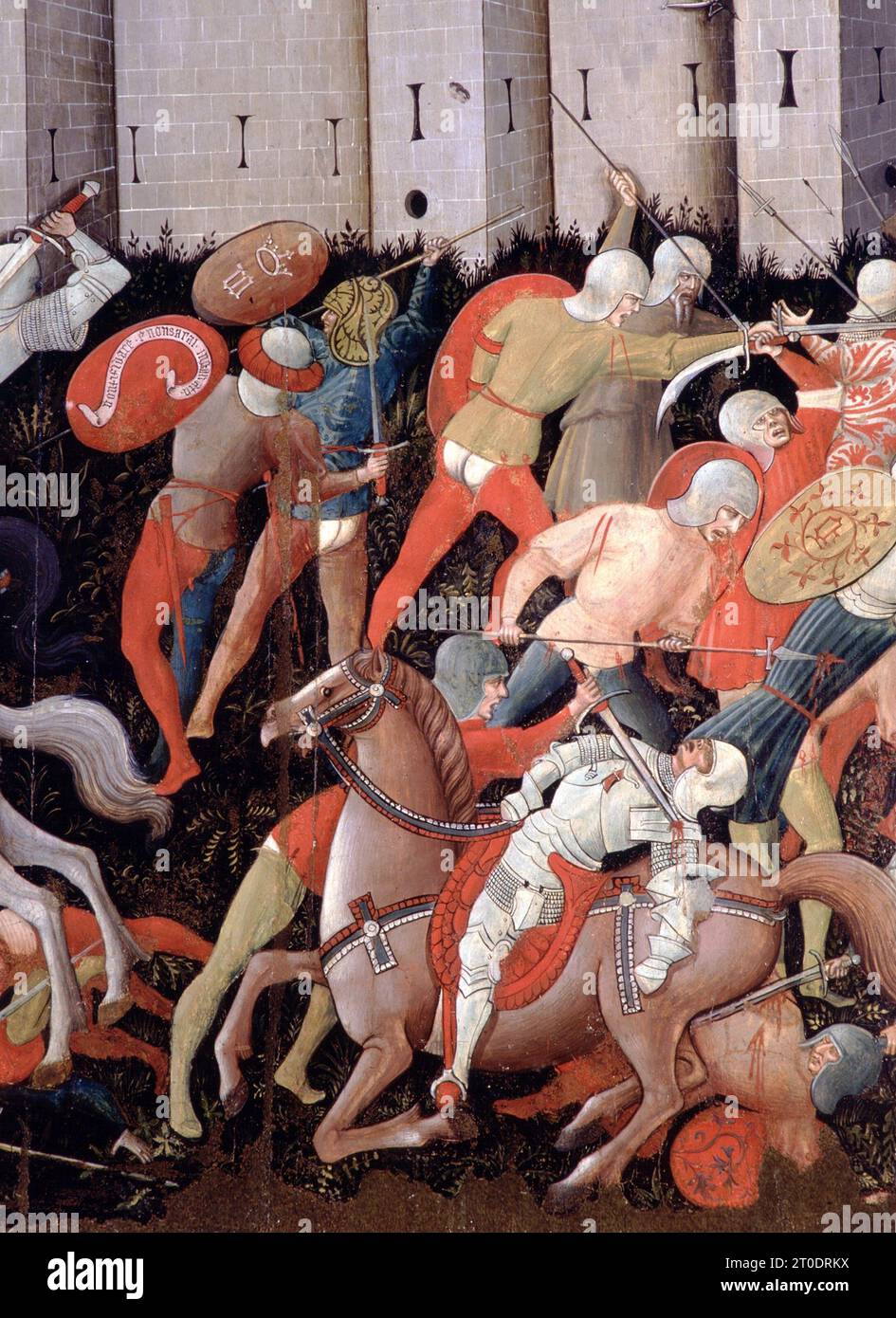 San Ginesio (Italia, Marche, provincia di Macerata), Galleria d'Arte Municipale gentili. Nicola da Siena, S. Andrea e la battaglia tra Ginesini e Fermani, intorno al 1463 Foto Stock