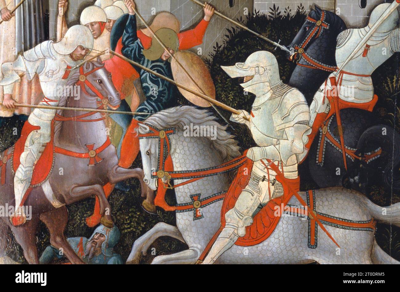 San Ginesio (Italia, Marche, provincia di Macerata), Galleria d'Arte Municipale gentili. Nicola da Siena, S. Andrea e la battaglia tra Ginesini e Fermani, intorno al 1463 Foto Stock