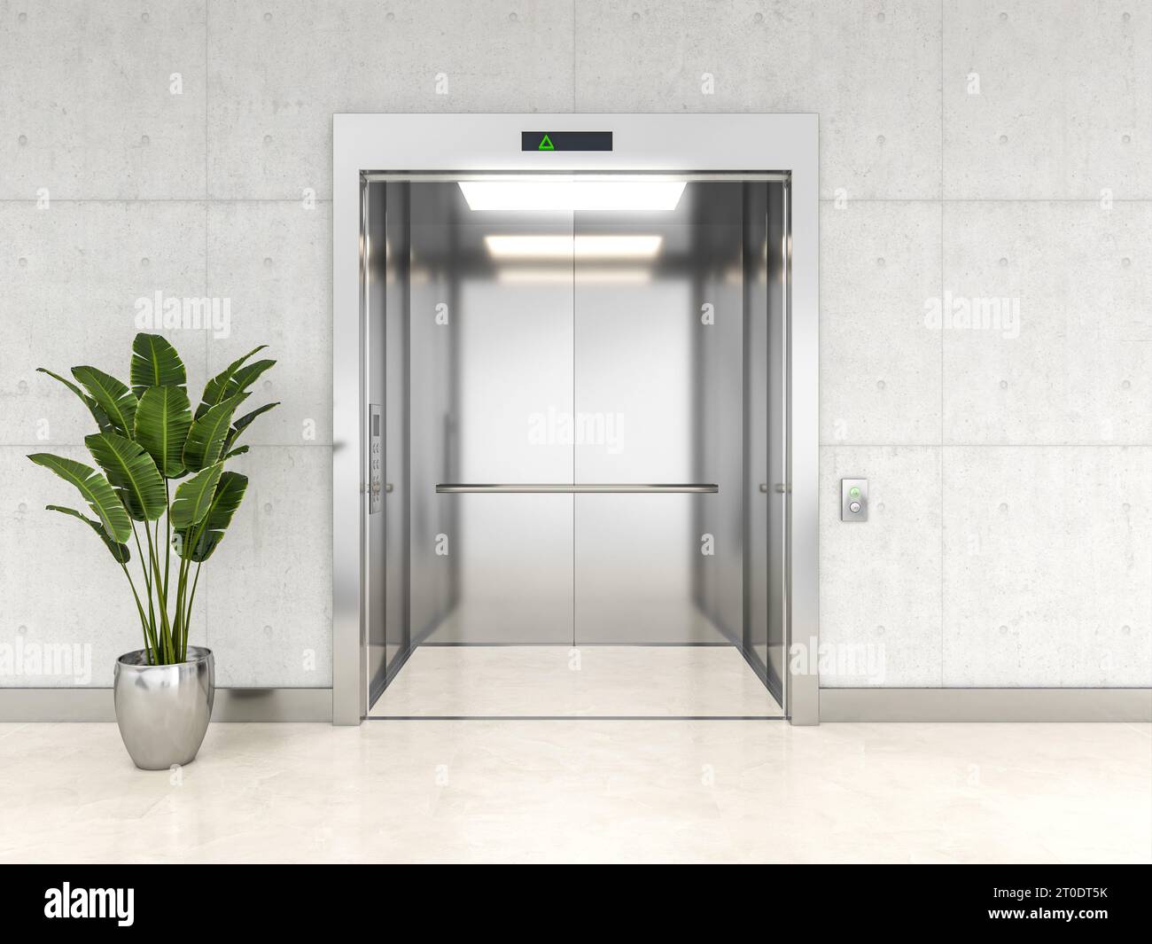 rendering 3d degli interni di un moderno sollevatore in acciaio Foto Stock