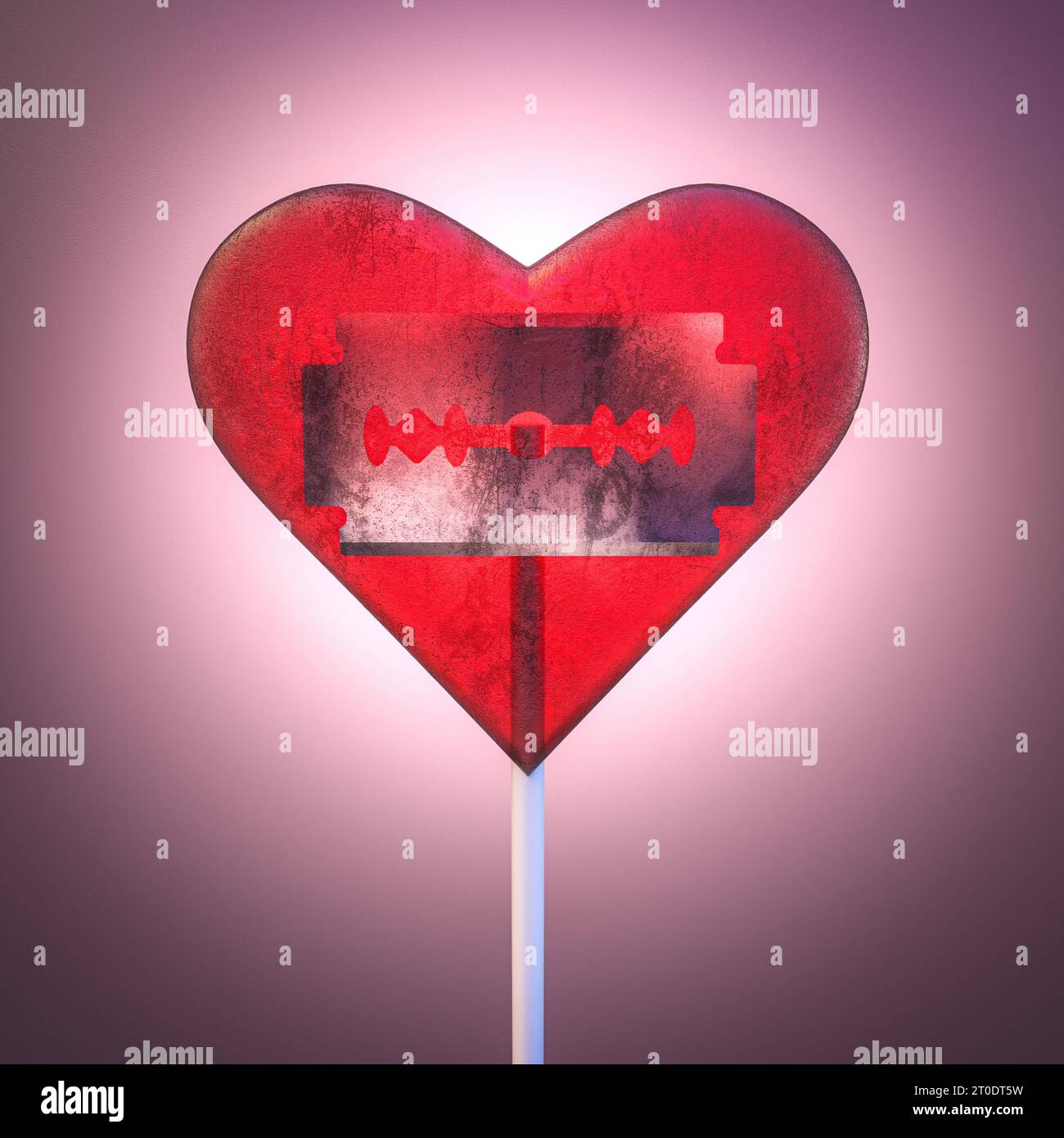 lecca-lecca a forma di cuore con lama per rasoio all'interno. rendering 3d. Foto Stock