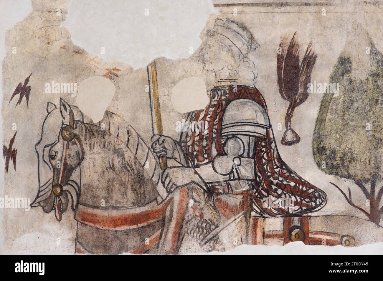 Esanatoglia (Italia, Marche - provincia di Macerata), Municipio (antico palazzo dei Duchi di Camerino, i da Varanos). Sala consiliare, ciclo di affreschi con soggetto "cortese", databile alla seconda metà del XV secolo, artista sconosciuto Foto Stock