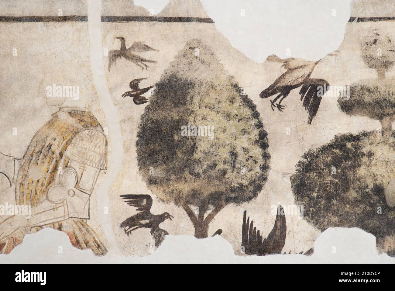 Esanatoglia (Italia, Marche - provincia di Macerata), Municipio (antico palazzo dei Duchi di Camerino, i da Varanos). Sala consiliare, ciclo di affreschi con soggetto "cortese", databile alla seconda metà del XV secolo, artista sconosciuto Foto Stock