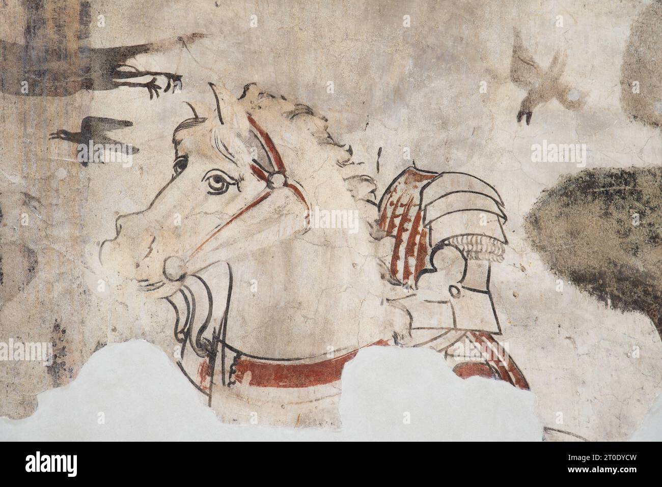 Esanatoglia (Italia, Marche - provincia di Macerata), Municipio (antico palazzo dei Duchi di Camerino, i da Varanos). Sala consiliare, ciclo di affreschi con soggetto "cortese", databile alla seconda metà del XV secolo, artista sconosciuto Foto Stock