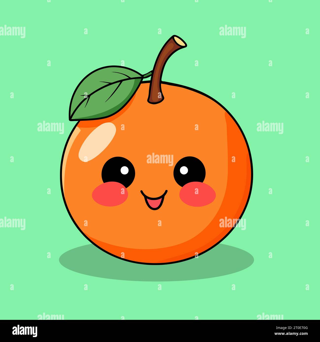 Un'affascinante illustrazione arancione in stile Kawaii, caratterizzata da un allegro frutto d'arancia con un viso amichevole, guance arrossenti e un felice demeano in kawaii Illustrazione Vettoriale