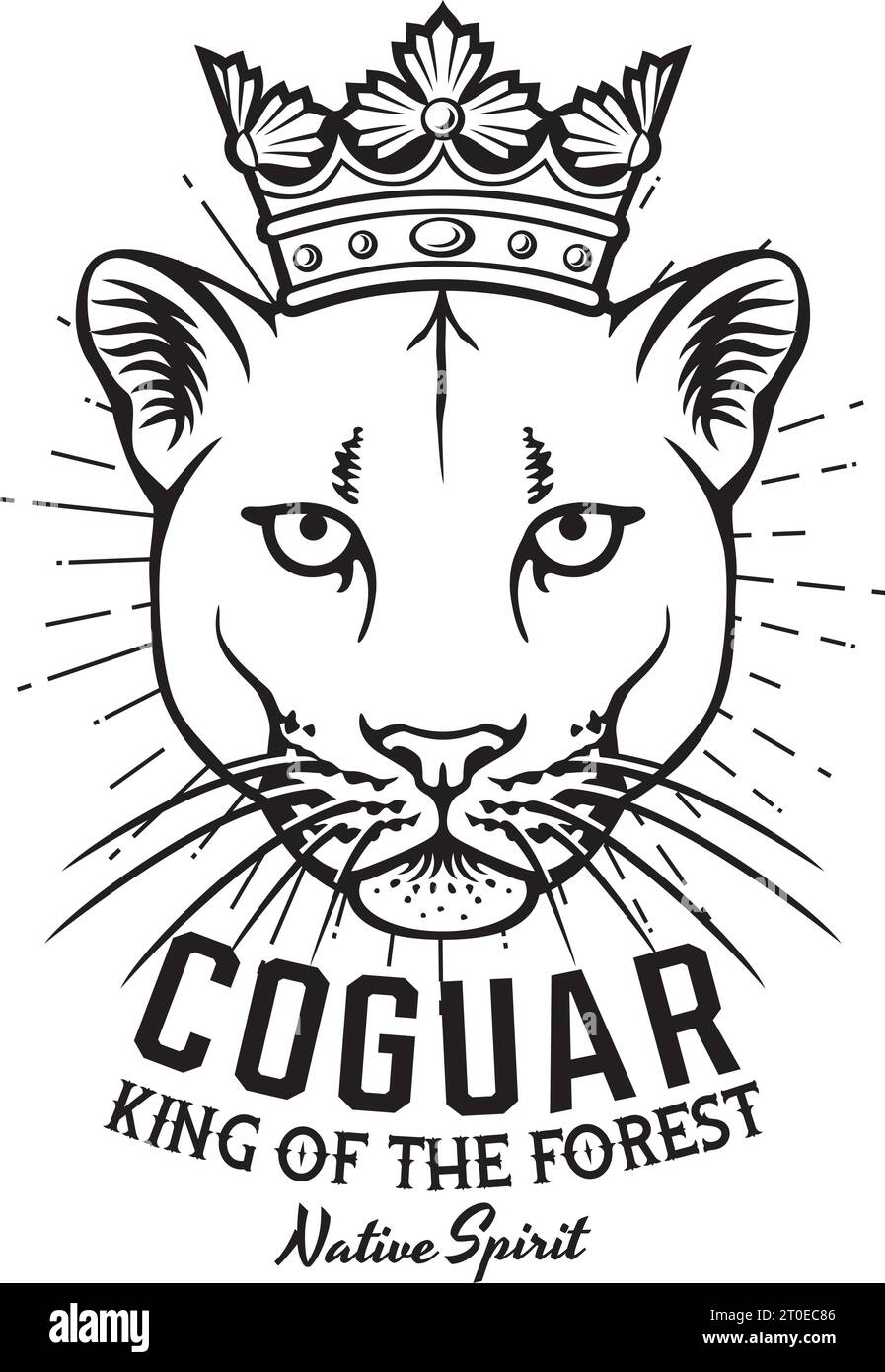 Cougar. Re della foresta. Spirito nativo. Illustrazione vettoriale. Illustrazione Vettoriale