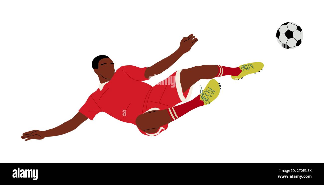 Giocatore di calcio nero, giocatore di calcio sportivo. Illustrazione Vettoriale