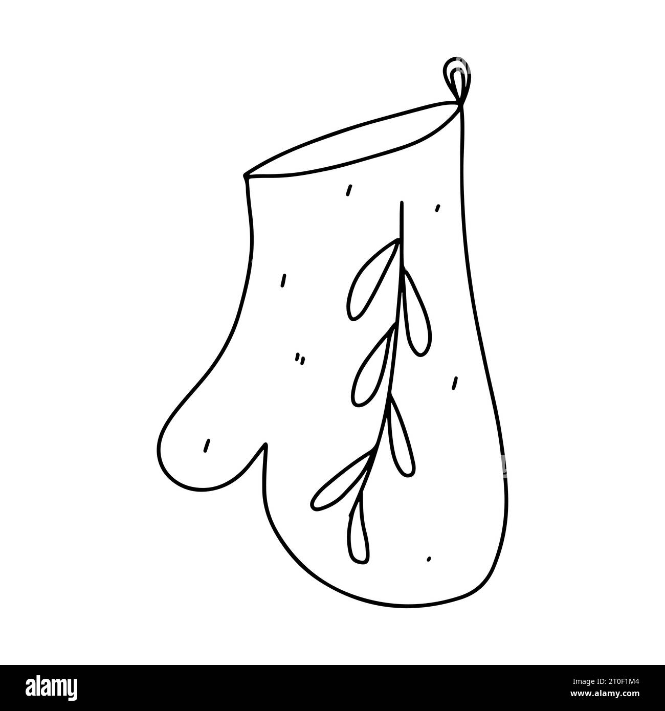 Guanto da forno. Stile doodle disegnato a mano. Illustrazione vettoriale isolata su bianco. Pagina da colorare Illustrazione Vettoriale