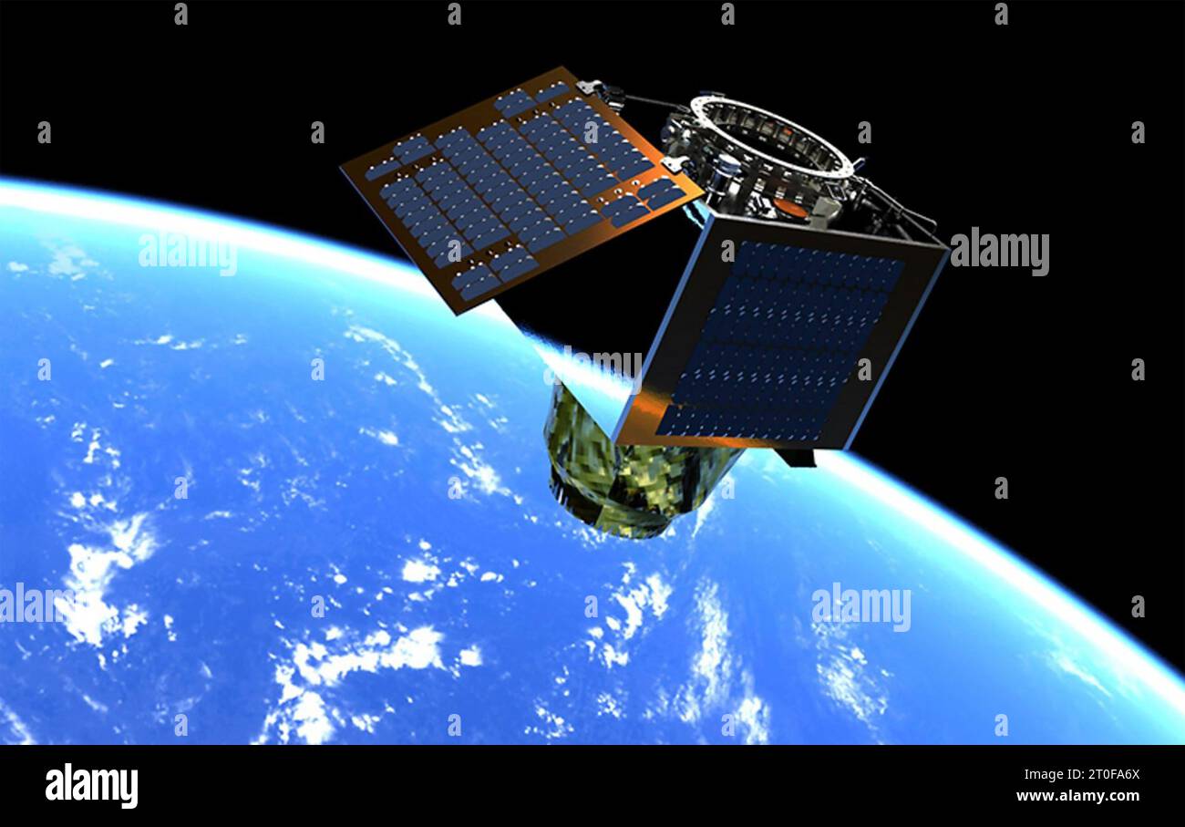 HotSat-1 Un satellite per telecamere a infrarossi a onde medie costruito dalla Surrey satellite Technology Ltd è stato lanciato nel giugno 2023 in California su un razzo SpaceX Foto Stock