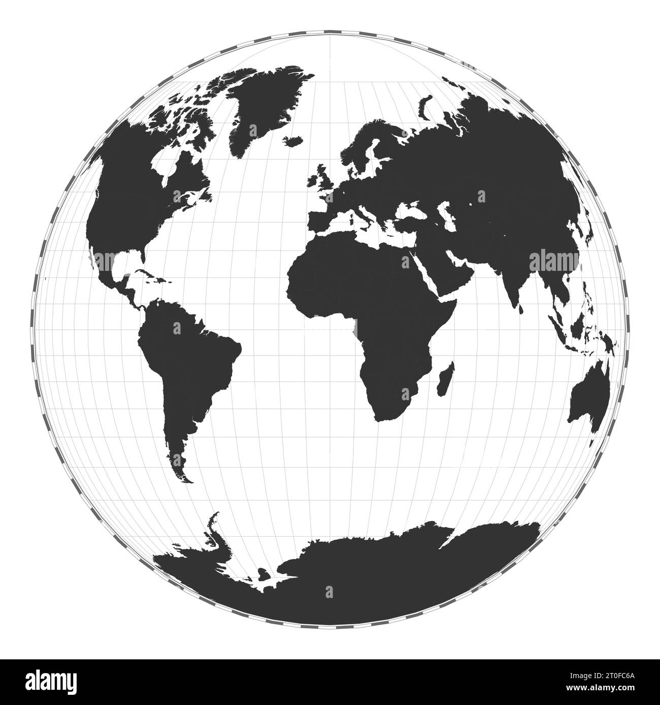 Mappa vettoriale del mondo. La proiezione della prospettiva a due mondi di Gilbert. Mappa geografica pianeggiante con linee di latitudine e longitudine. Illustrazione Vettoriale