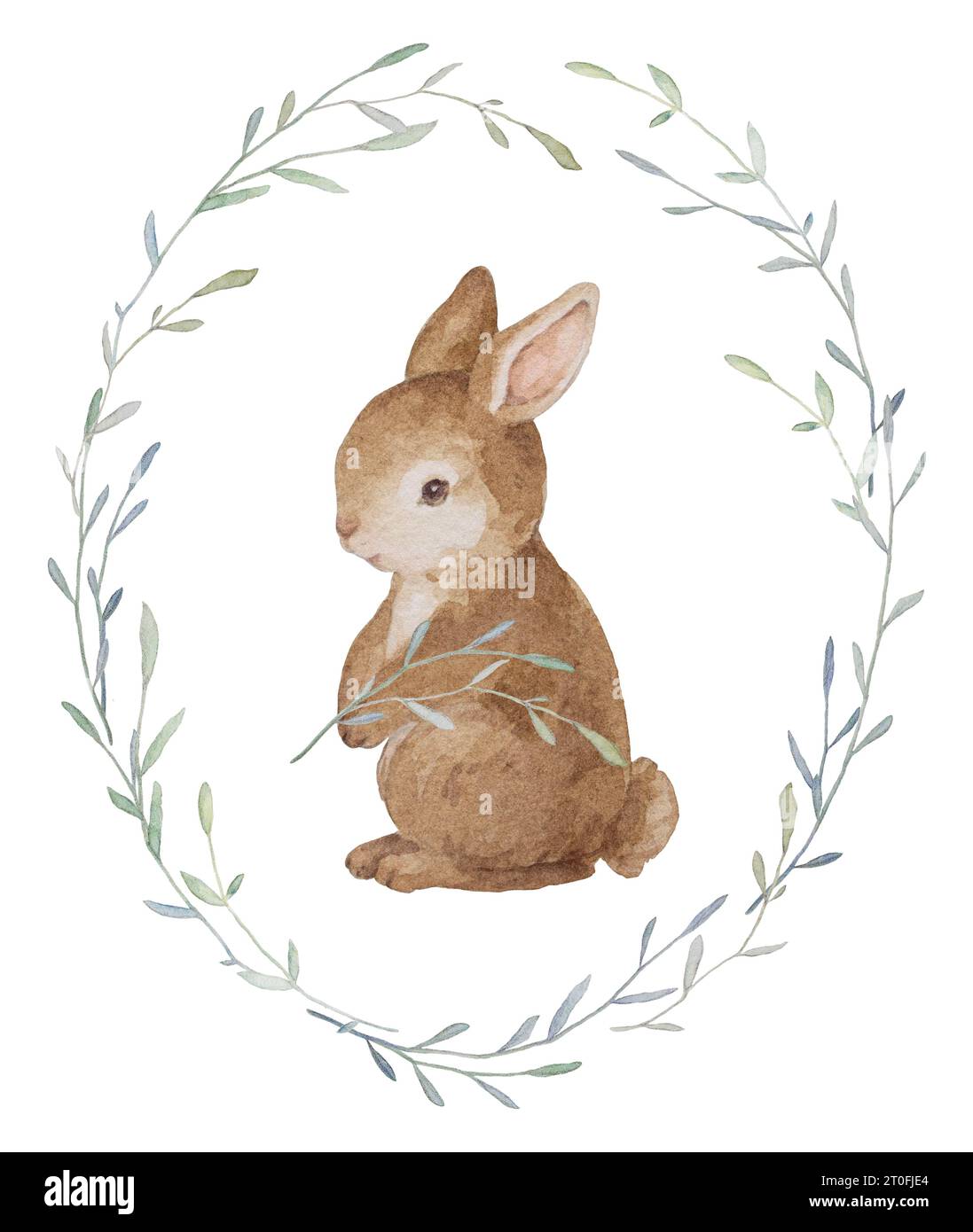 Acquerello Little Rabbit, Easter Card, New Born Baby Card, Boho Baby Card Foto Stock