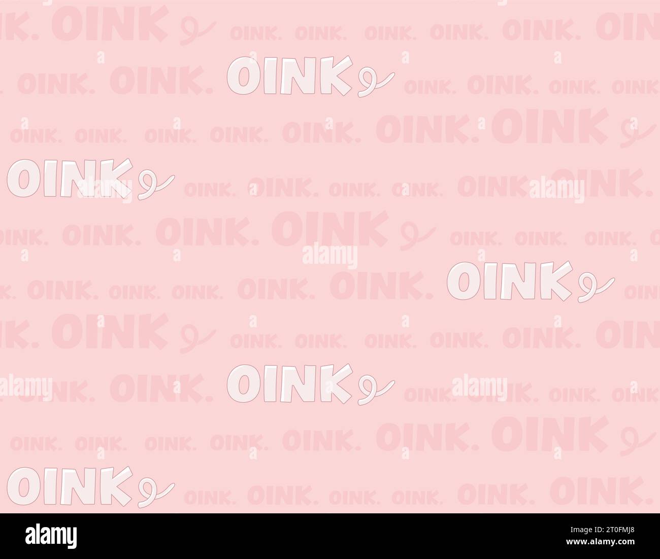 Scritte a motivo Oink senza cuciture su sfondo rosa. Consistenza sonora di maiale, maialino o oink di maiale ripetuto con pigtail in diverse dimensioni del testo. Illustrazione Vettoriale