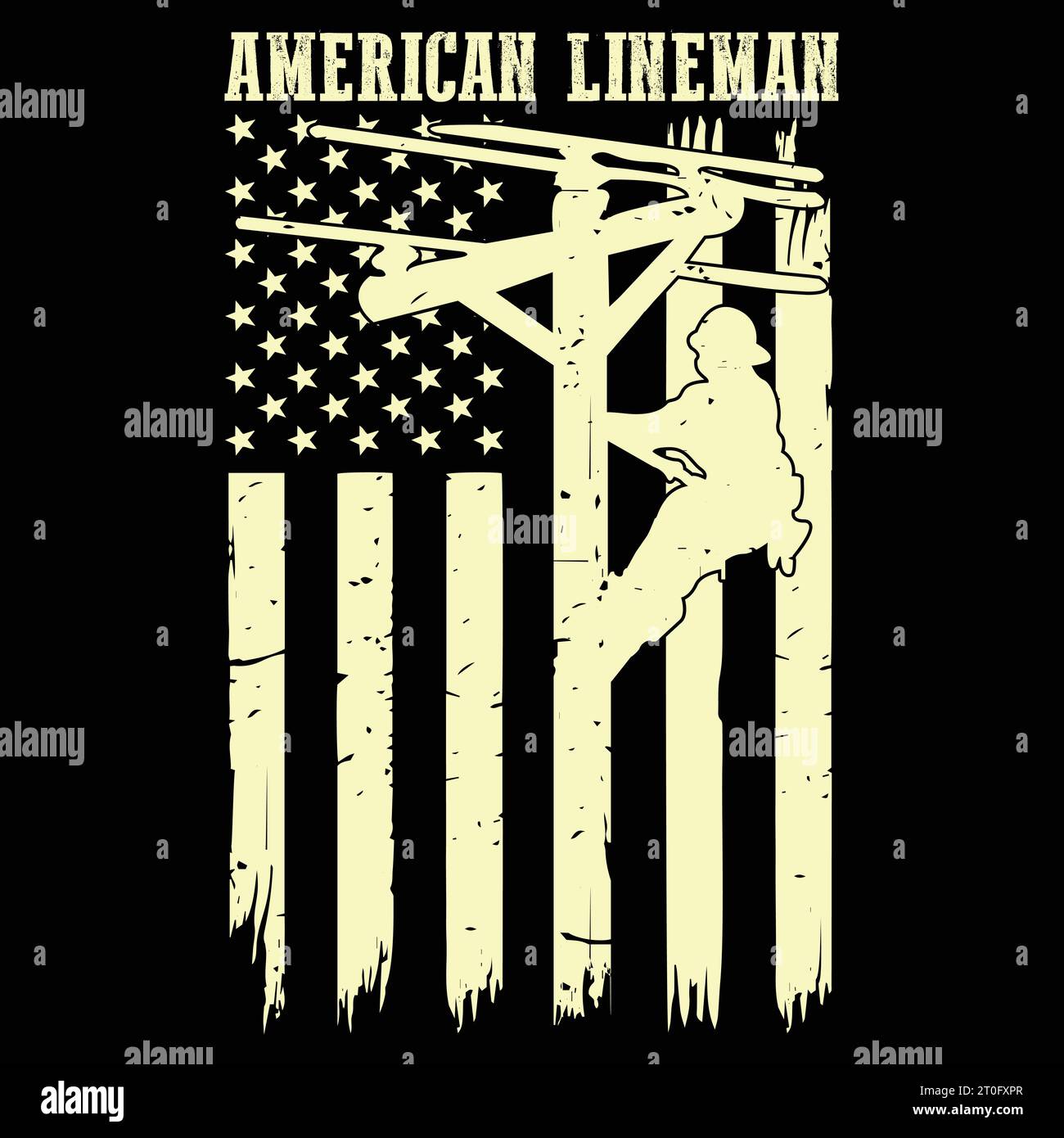 T-shirt omaggio Lineman American Flag Electric Cable Patriotic Lineman Illustrazione Vettoriale