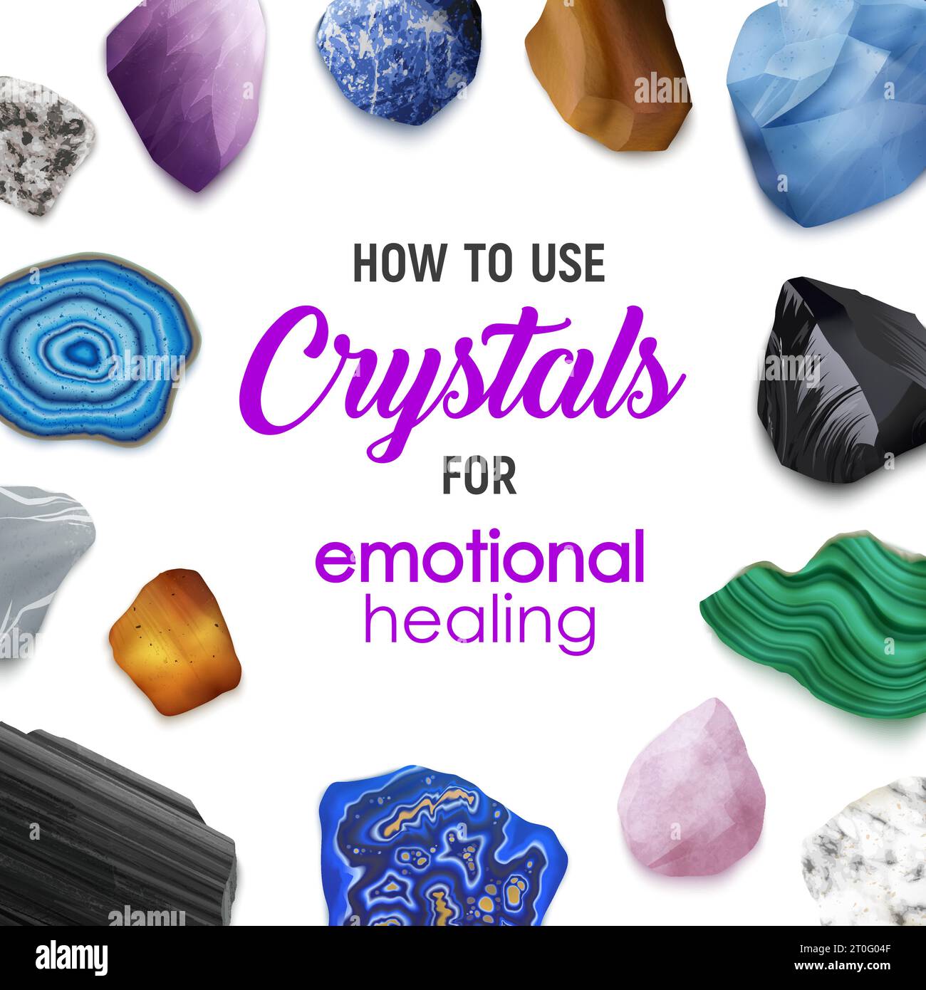 Pietre sfondo realistico con telaio costituito da minerali che possono essere utilizzati per l'illustrazione del vettore di guarigione emotiva Illustrazione Vettoriale