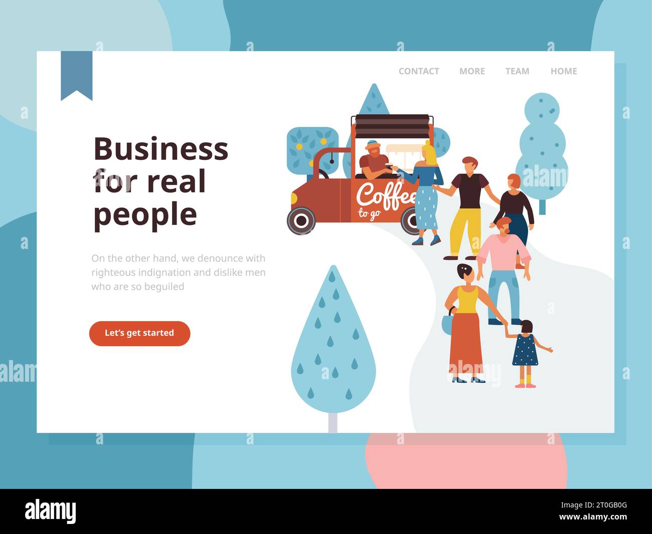 Poster di cibo di strada con venditori e compratori simboli vettore piatto illustrazione Illustrazione Vettoriale