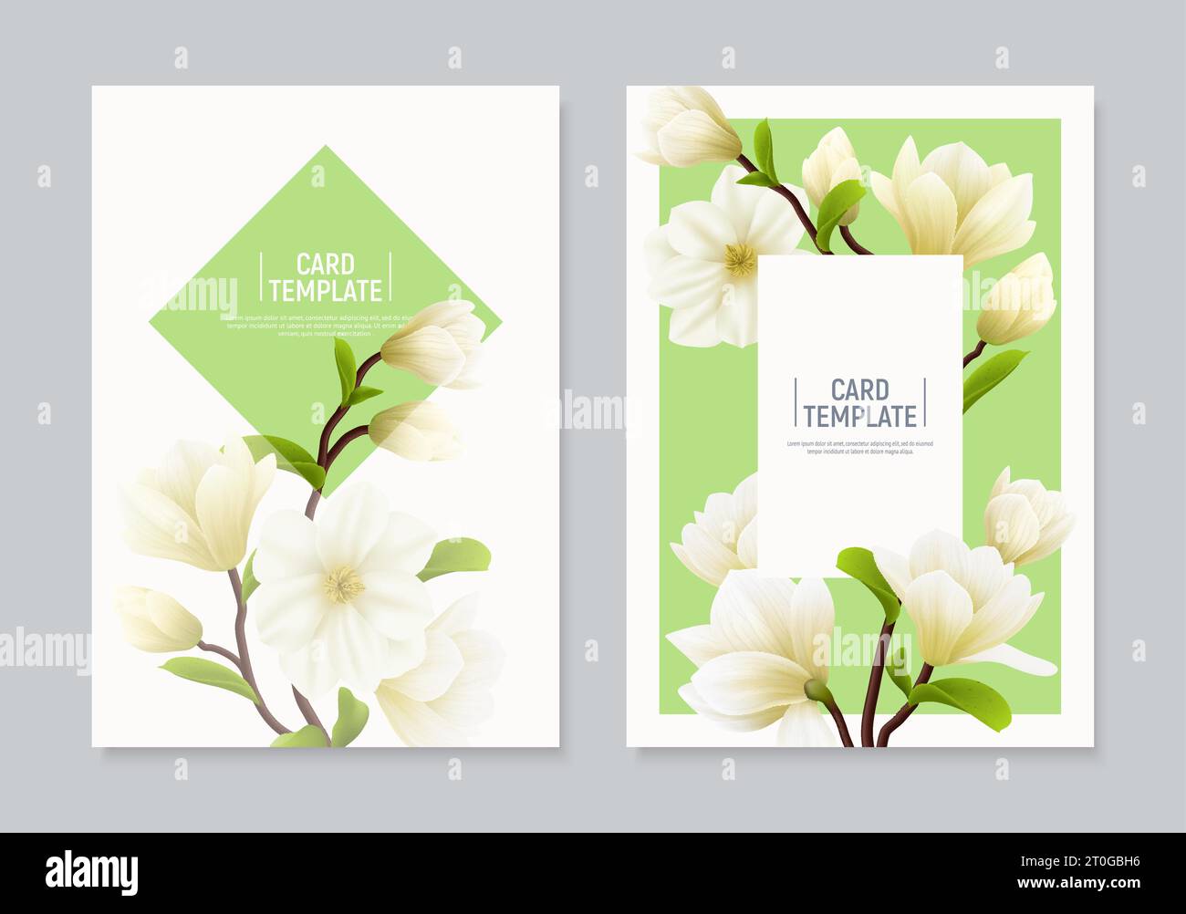 Due striscioni o volantini magnolia realistici e colorati verticali con punti per l'illustrazione vettoriale del testo e del titolo Illustrazione Vettoriale