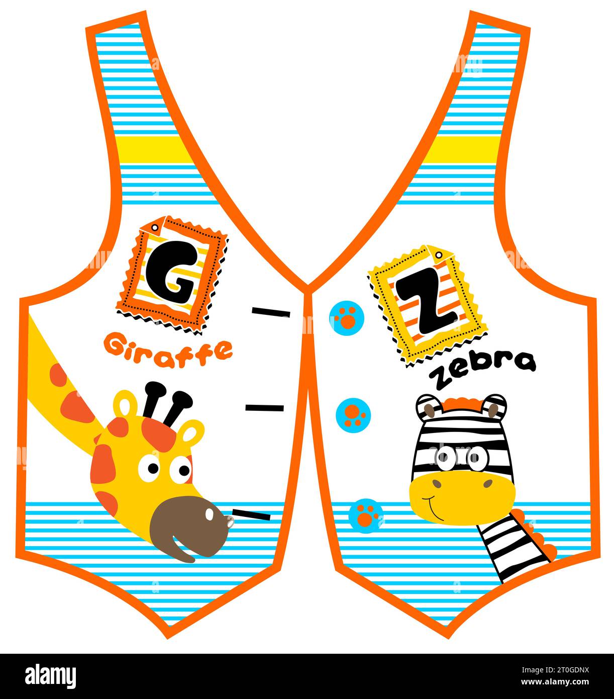 Simpatica giraffa e zebra su un motivo di abbigliamento per bambini, illustrazioni di cartoni animati vettoriali Illustrazione Vettoriale