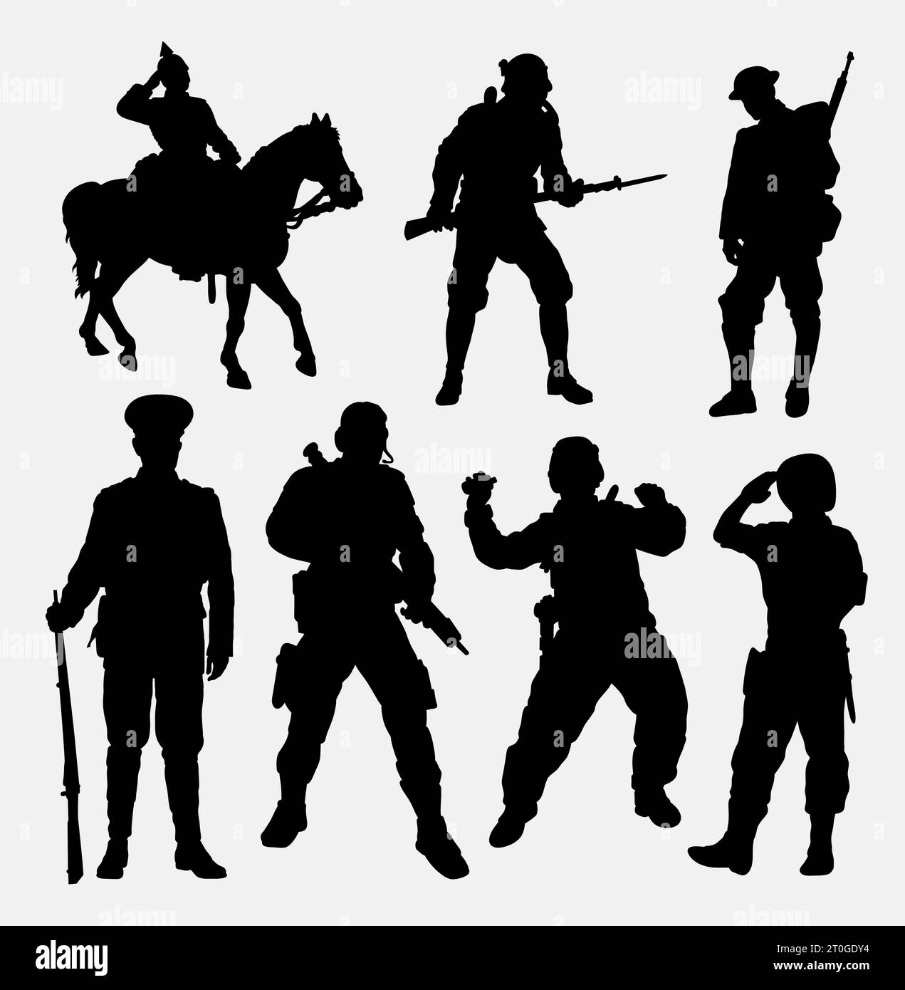 soldato dell'esercito che posa silhouette Illustrazione Vettoriale