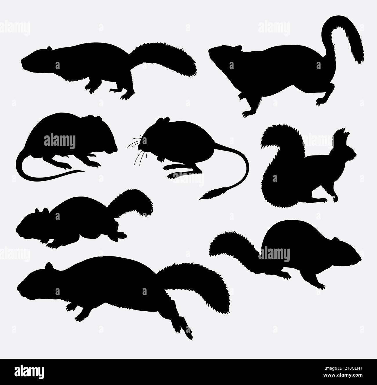 silhouette animale con topo e scoiattolo Illustrazione Vettoriale