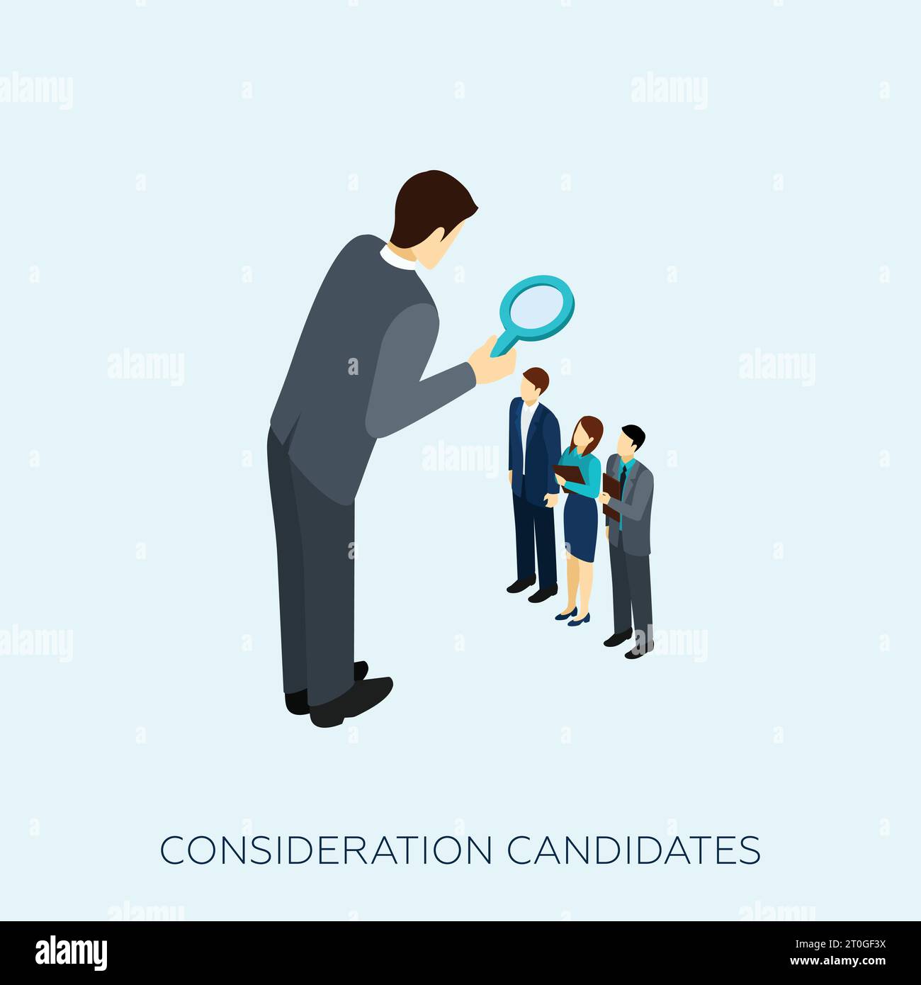 Scelta di un candidato per un concetto di lavoro con immagine vettoriale isometrica a lente di ingrandimento Illustrazione Vettoriale